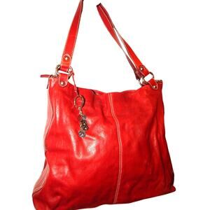 Valentina Red Leather Shoulder Handbag Made In Italy